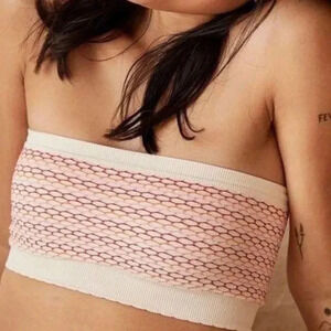 Aerie - Bandeau Bralette - Size Medium - Embroidered Cream Pink Orange Scallop